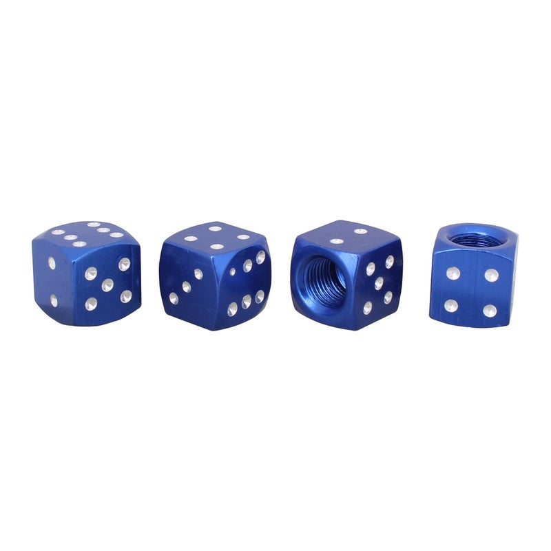 TOMALL 4pcs Tyre Valve Stem Caps for Universal Car Motorcycle Bike Aluminum Alloy Dice Style Blue - Image 1